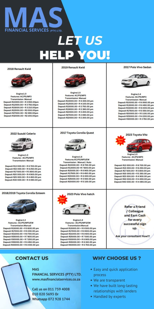 Vehicle Finance - Cash - Rent to own - Take overs